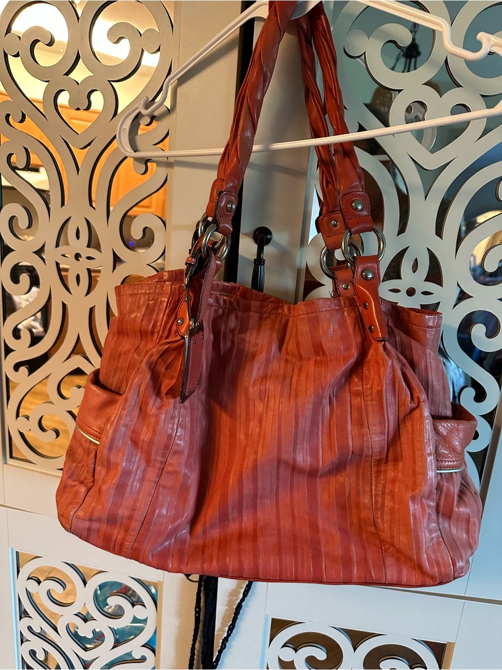 b. makowsky Leather Braided-Handle Shoulder Bag
